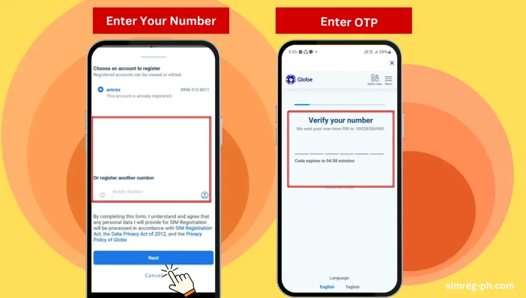 TM SIM REGISTRATION 12 ENTER YOU NUMBER