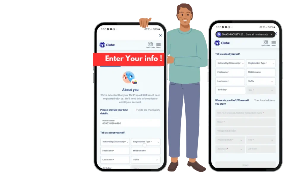 TM SIM REGISTRATION 6 Enter Your info