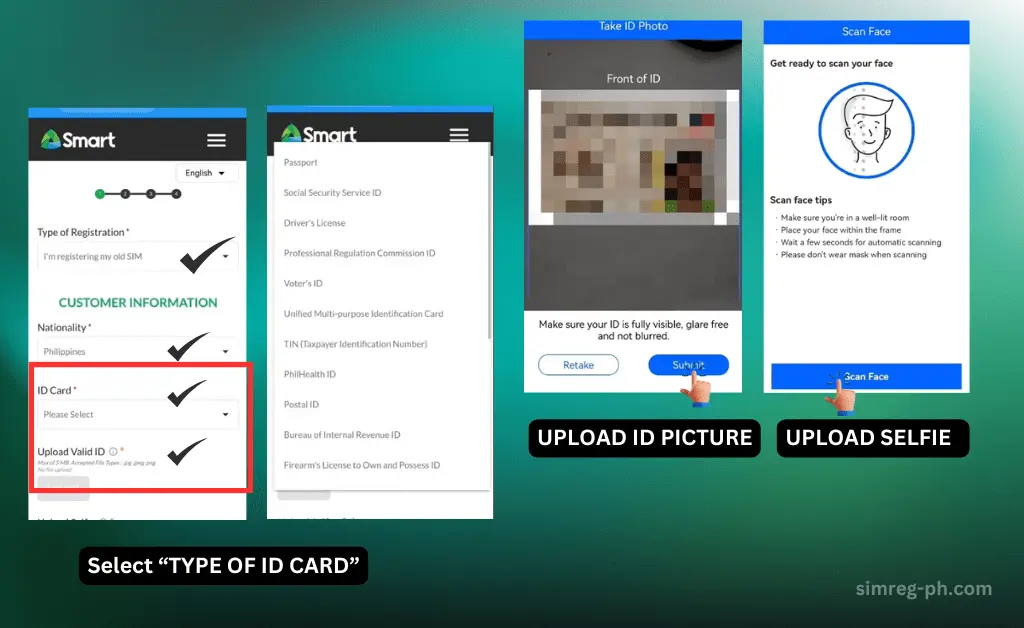 SELECT AND UPLOAD ID PICTURE AND SELFI